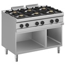 6-burner gas stove, on open cabinet
