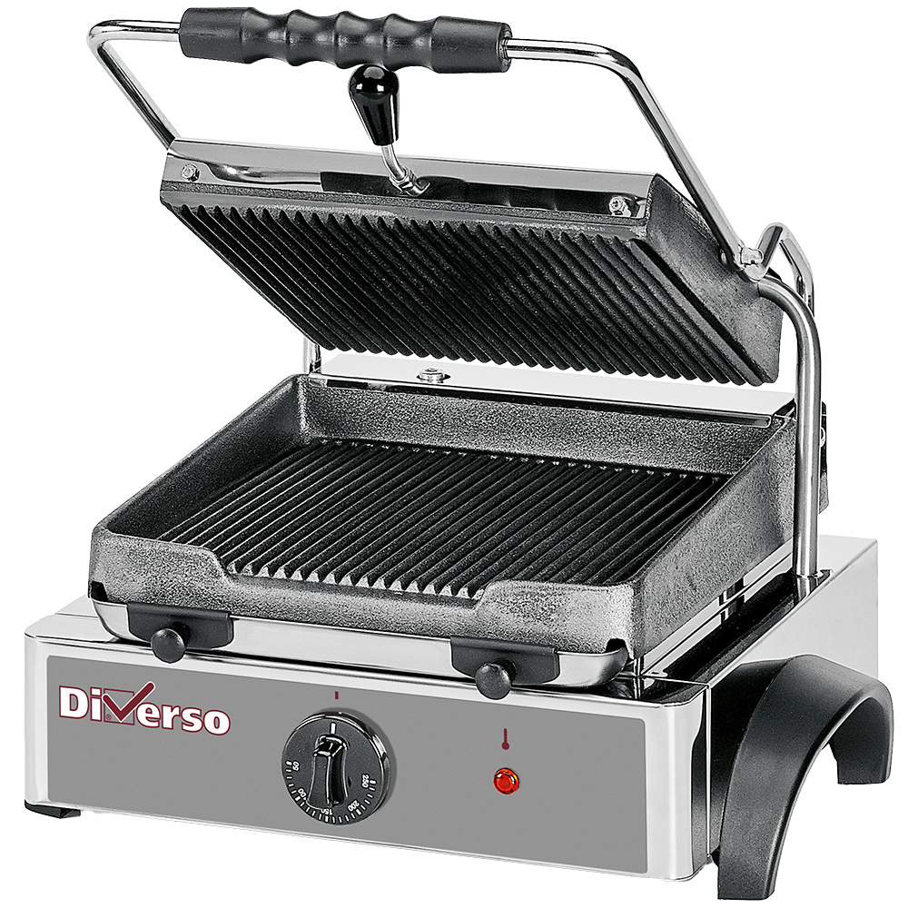 Electric panini grill, grooved plates