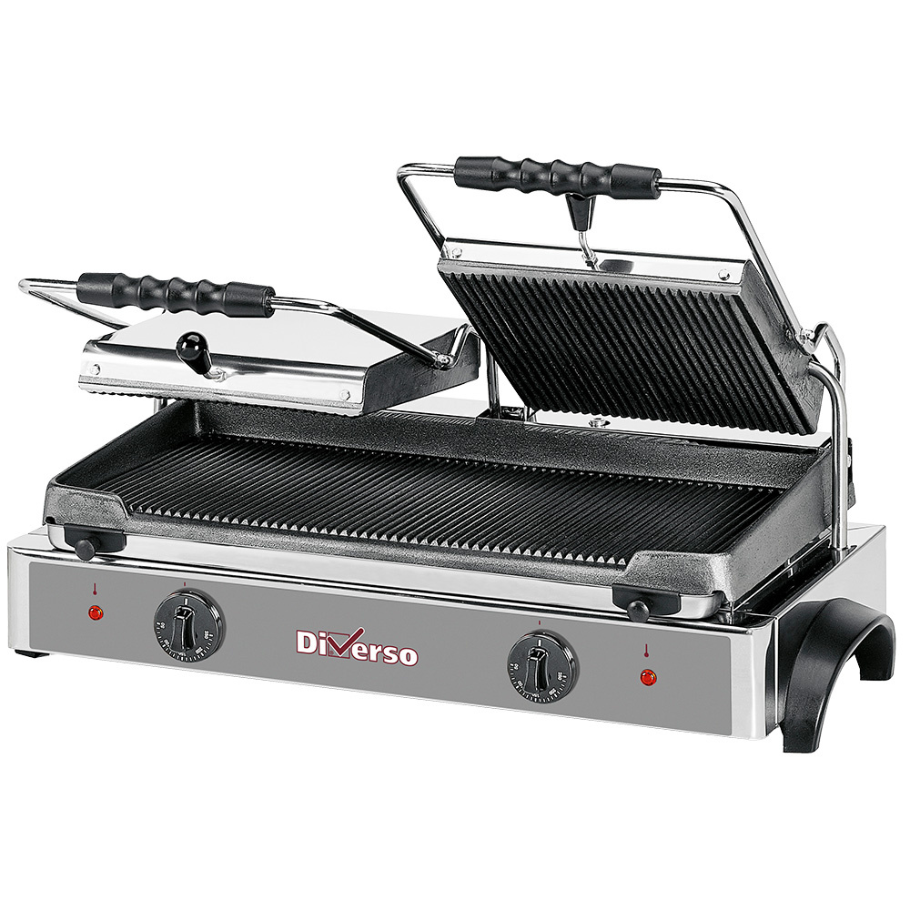 DOUBLE electric panini grill, grooved plates