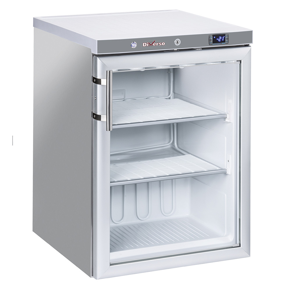 Static freezer, glass door, 200 liters - stainless steel