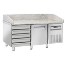 Table frigo pizzeria, 1 porte EN 600x400, 5 tiroirs neutres EN 600x400, sur roues, 2 avec freins