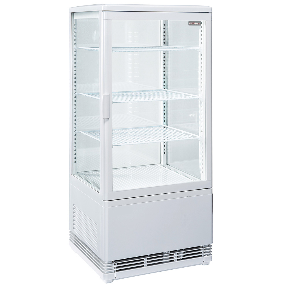 Vitrine de table ventilée 4 niveaux, 4 faces vitrées,  80 litres - BLANCHE