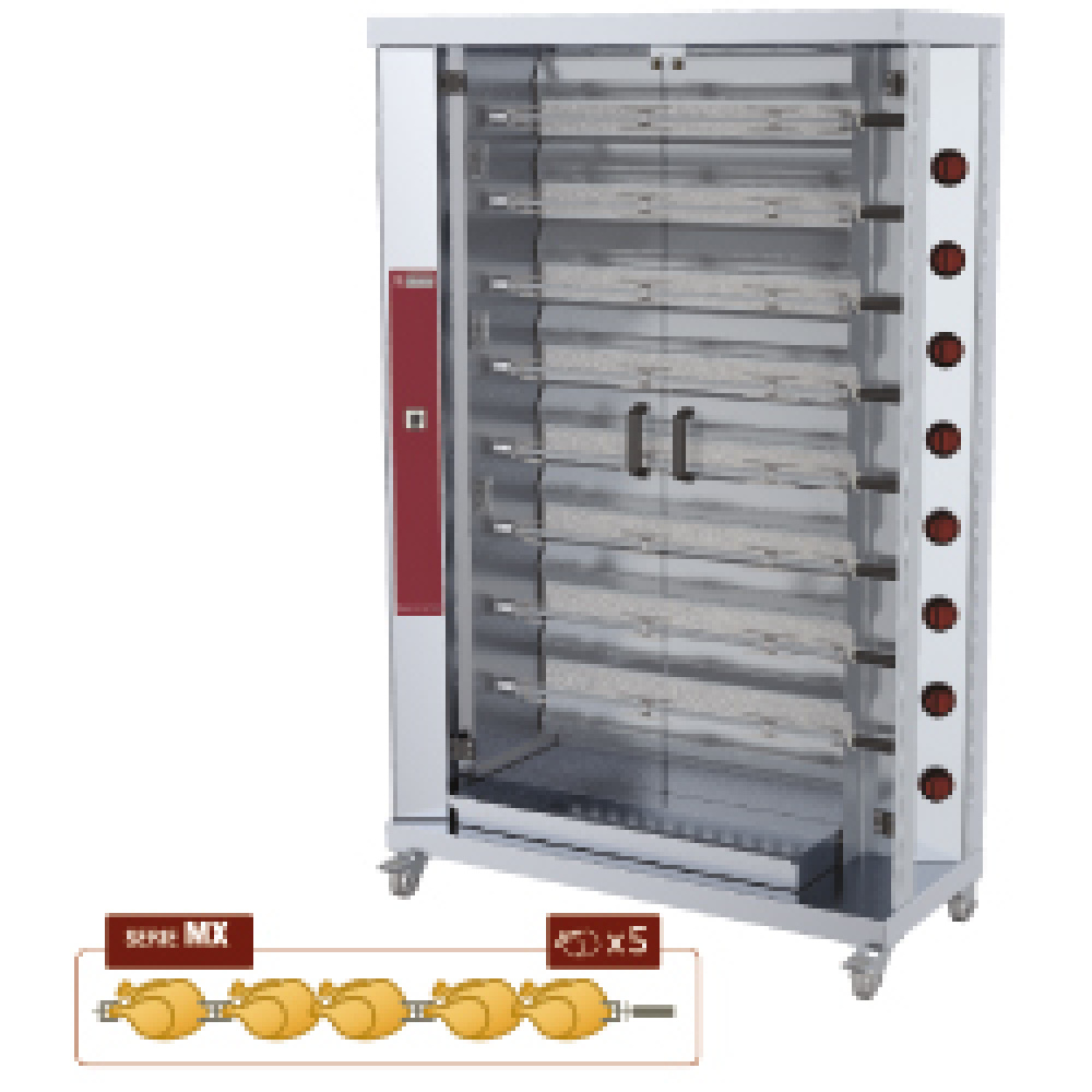 Chicken gas roaster, 8 spits (40 chickens)
