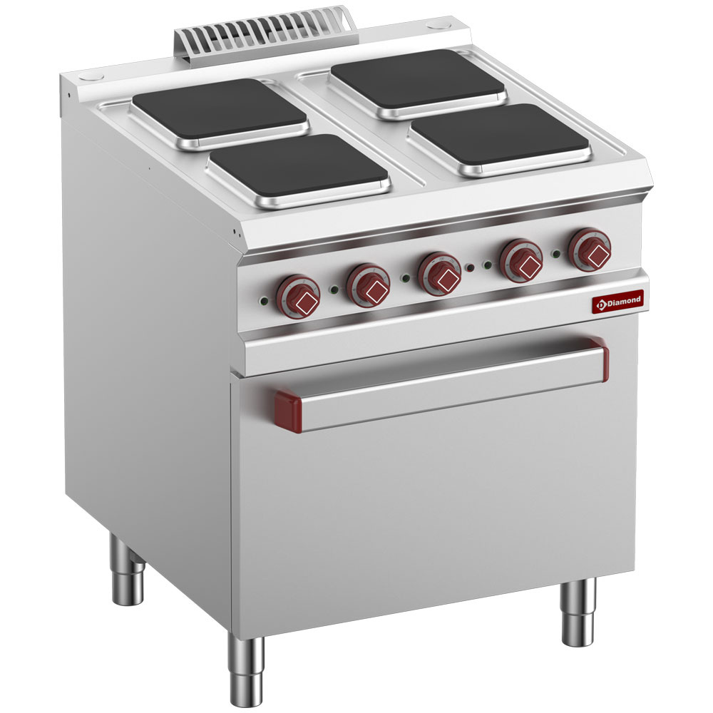 Electric cooking hob x4 square plates on electric oven GN 2/1 and grill