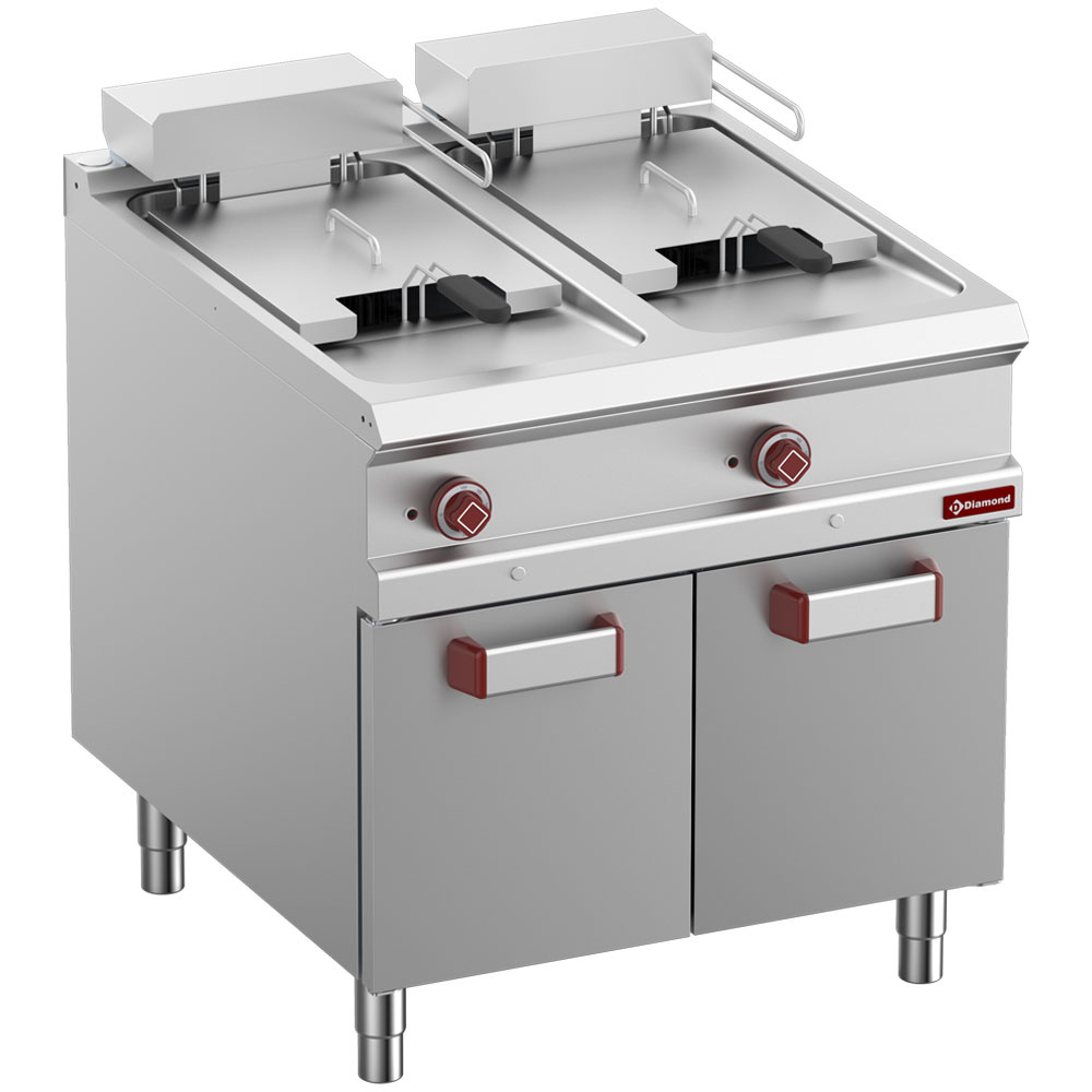 Electric fryer 2 tanks 18 liters on closed cupboard