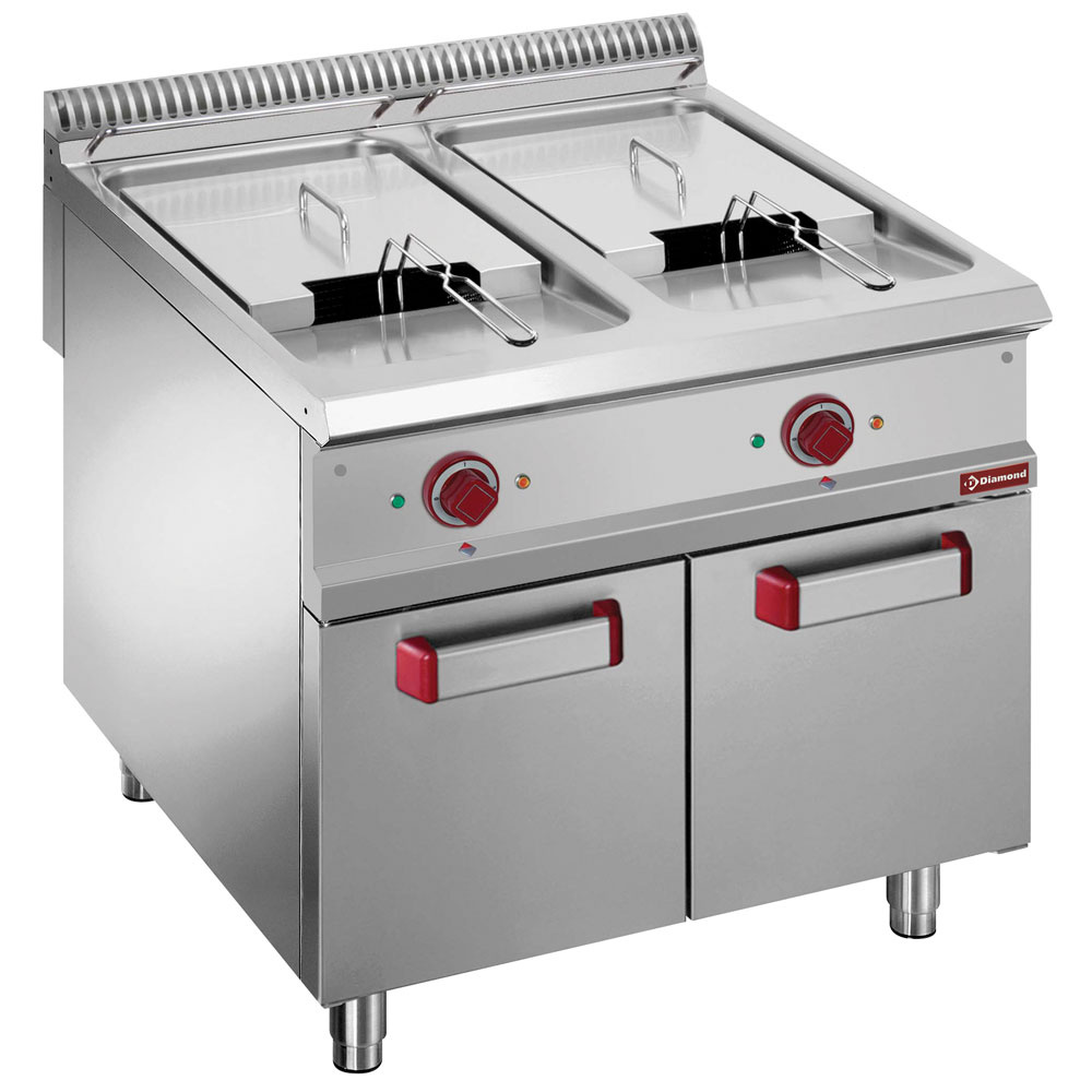 Electric fryer 2 tanks 21liters on closed cupboard