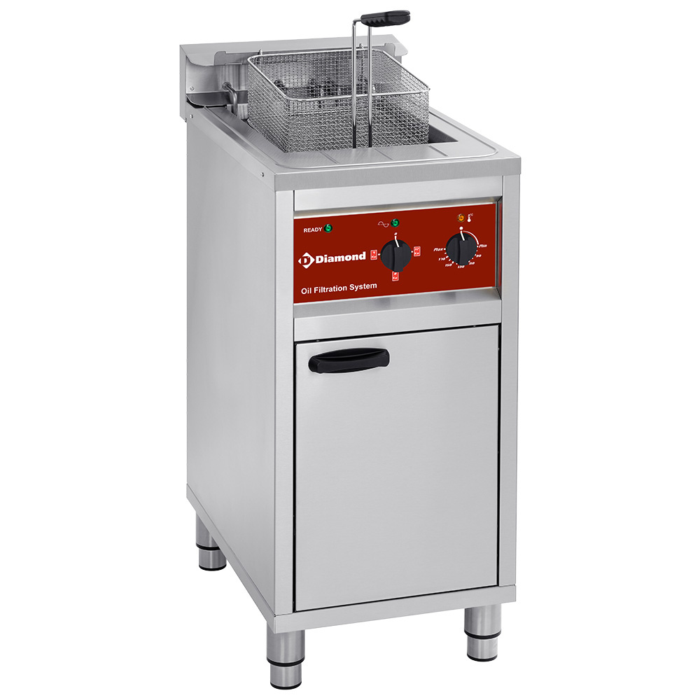 Electric fryer with filtration system, 1 tank 16 liters, on cabinet