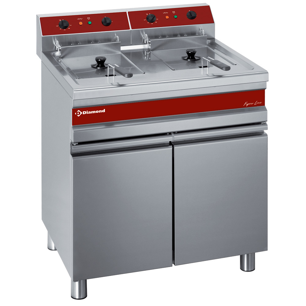 Electric fryer, two 14-liter tanks on cupboard