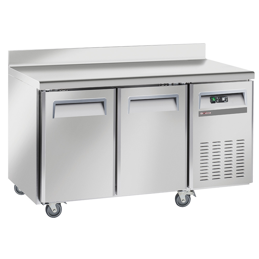 Freezing table, ventilated, 2 doors GN 1/1, with backsplash, on wheels, 2 with brakes