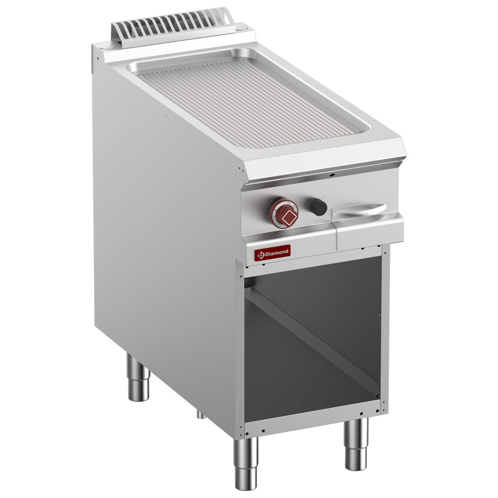 Grooved gas fry top, module 1/2, open cupboard
