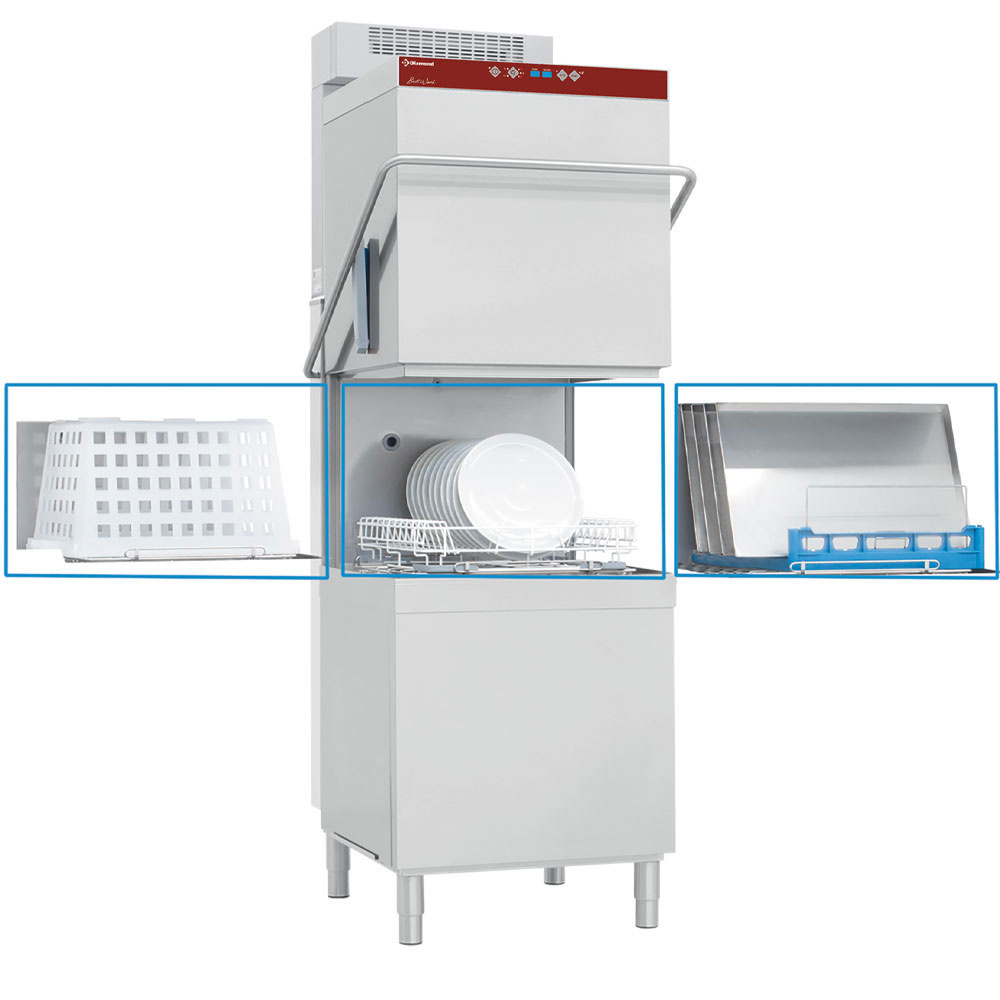 Hood dishwasher, basket 600x500 mm + Watersoftener continuously + condenser-recuperator of the steam