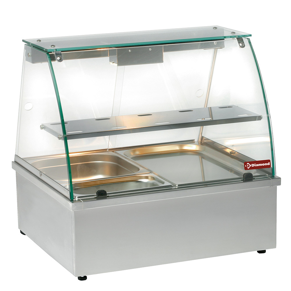 Hot display case, bain-marie 2x GN 1/1, panoramic