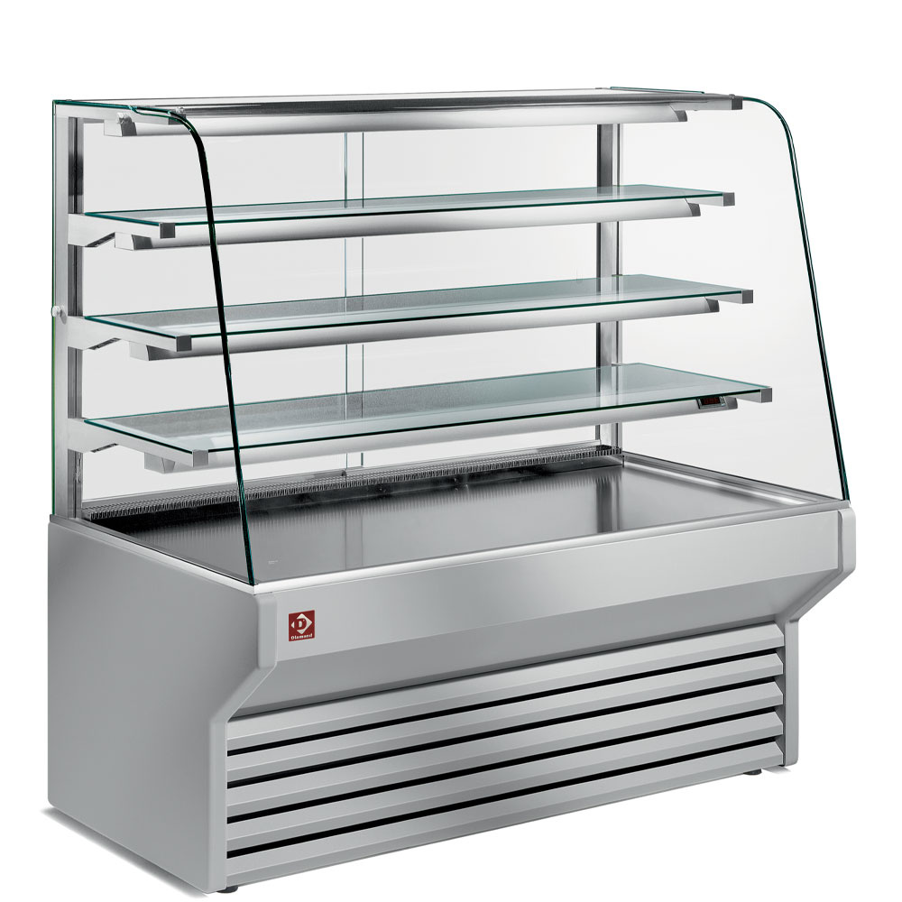 Refrigerated display counter curved window