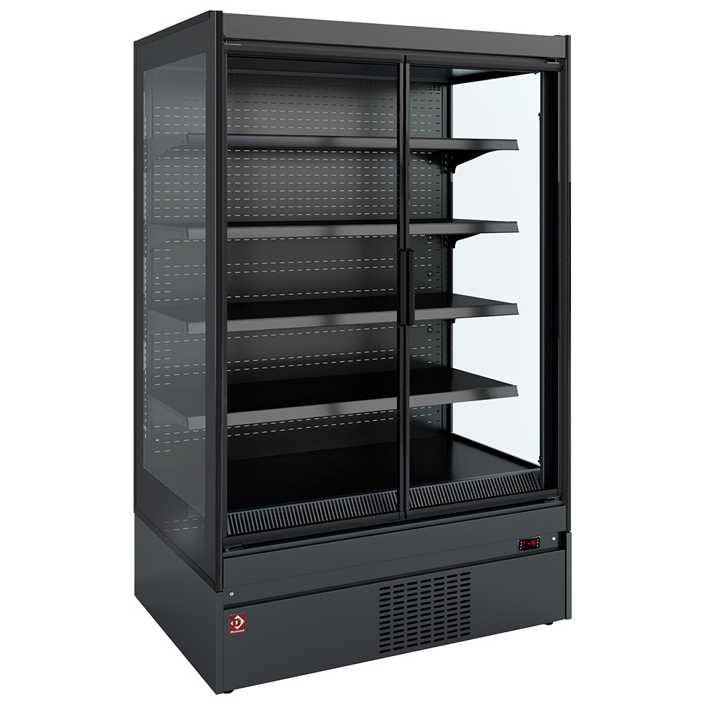 Refrigerated wall element, glass sides, self-service, swinging doors - Black decor