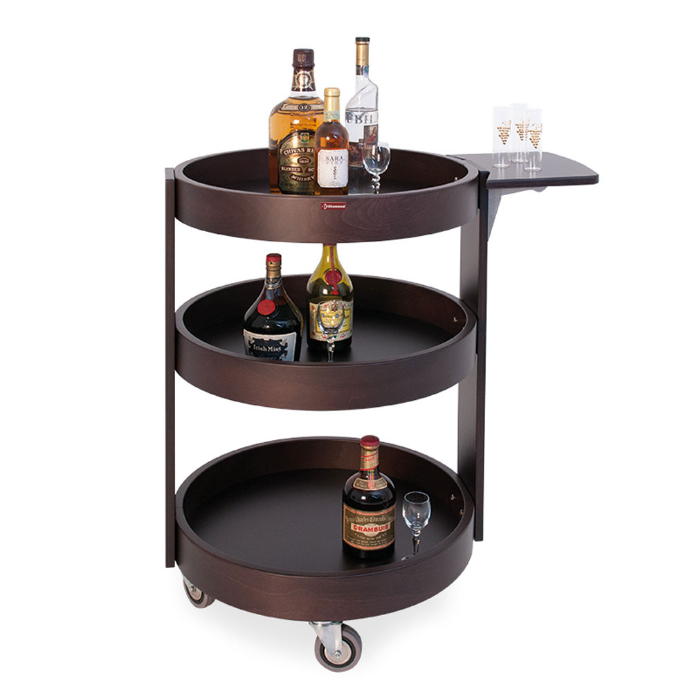 Round trolley for bottles, 3 levels wood "wengÃ©"