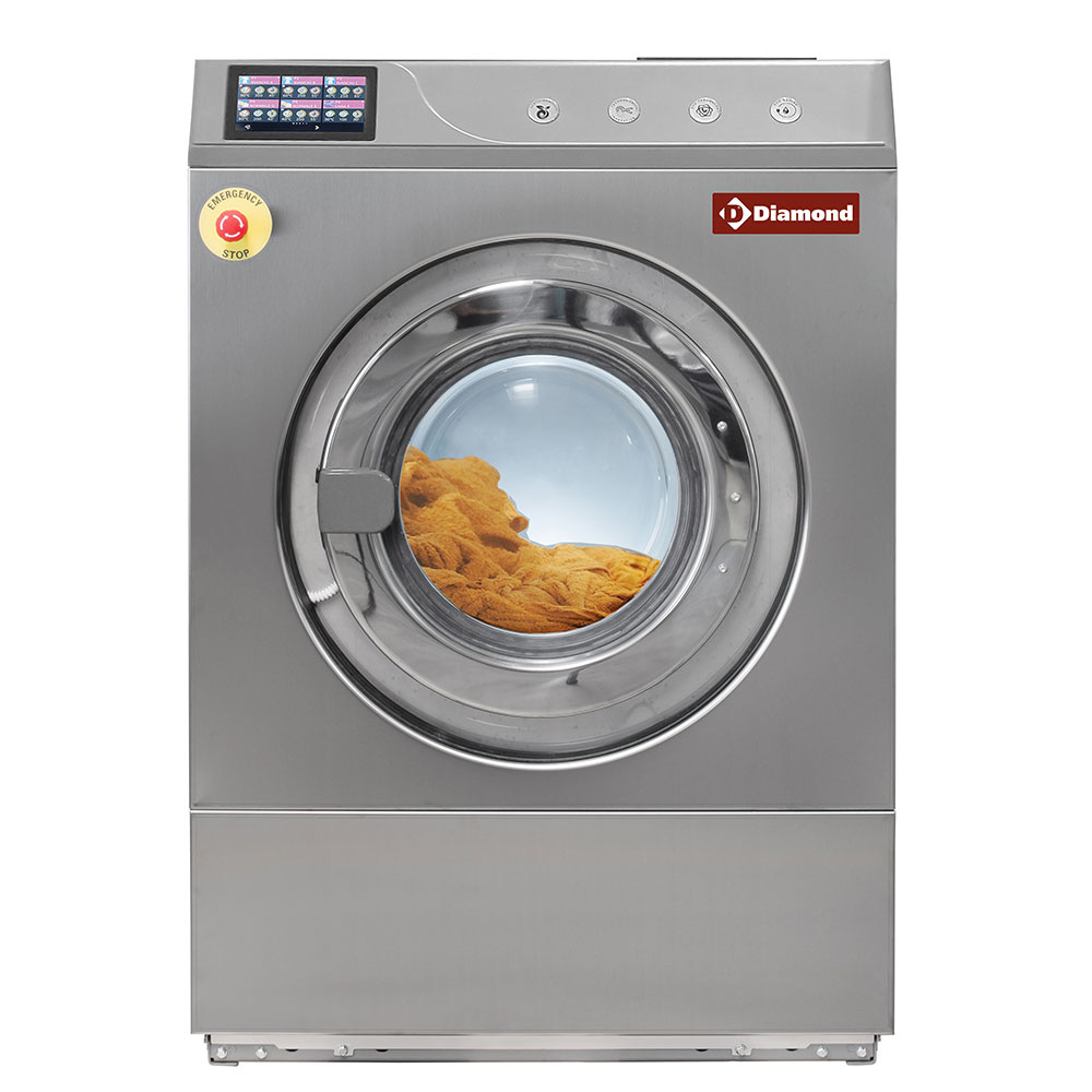 Sealing washing machine "stainless steel" 23 kg, with TOUCH SCREEN