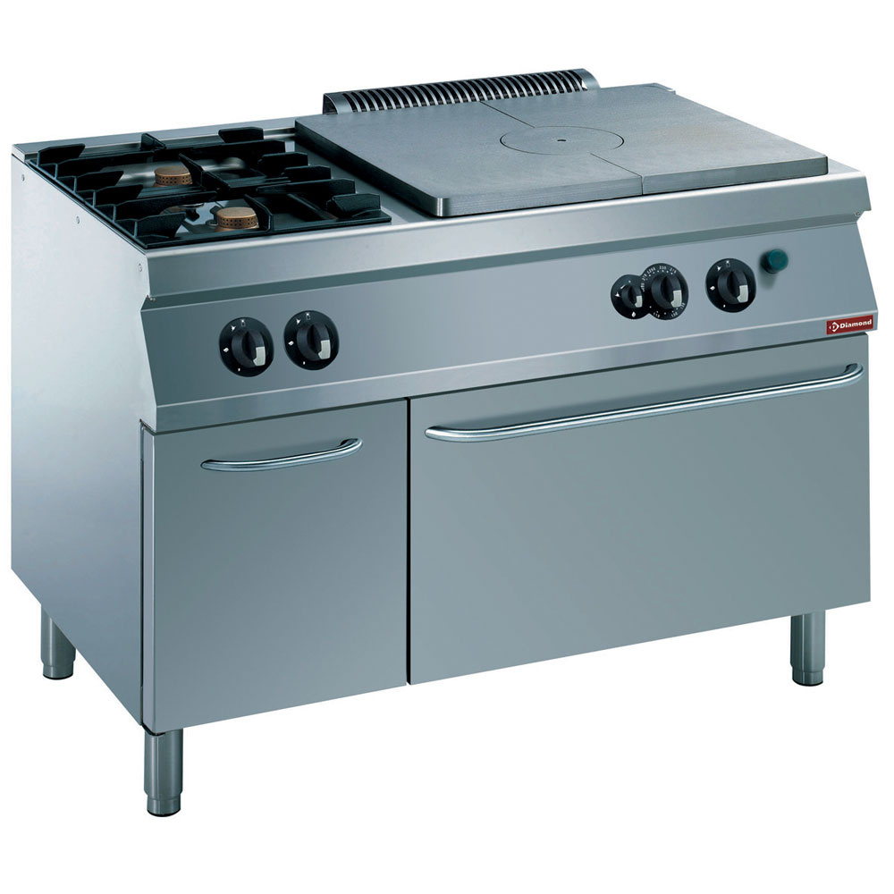 Stove 2 fires, cast-iron plate, gas oven GN 2/1, neutral cupboard