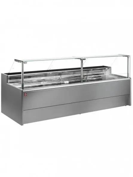 Ventilated refrigerated counter display with straight glass panel 90° without storeroom