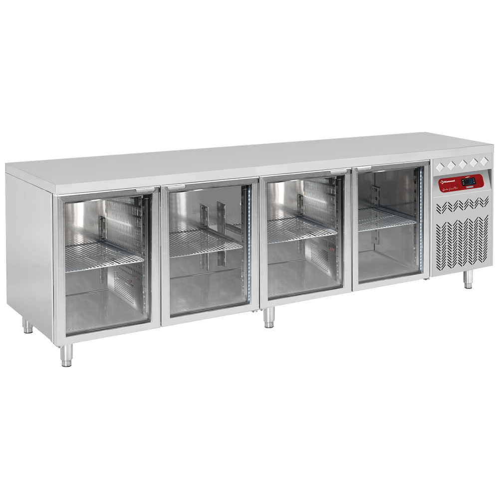Ventilated refrigerated table, 4 glass doors GN 1/1, 550 Lit.