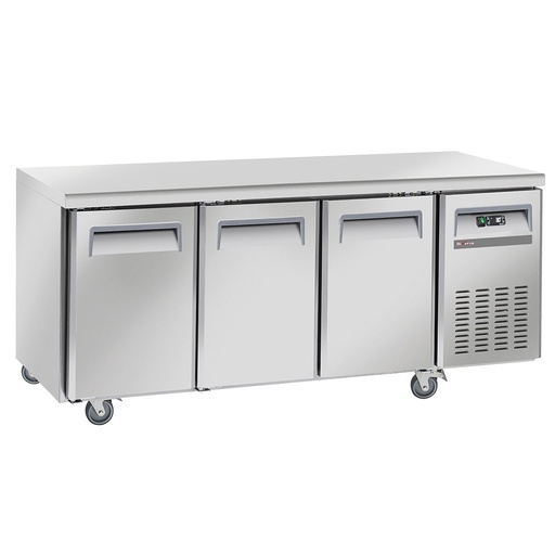 [WR-GTN3-3N] Table frigorifique, ventilé, 3 portes GN 1/1, sur roues, 2 avec freins