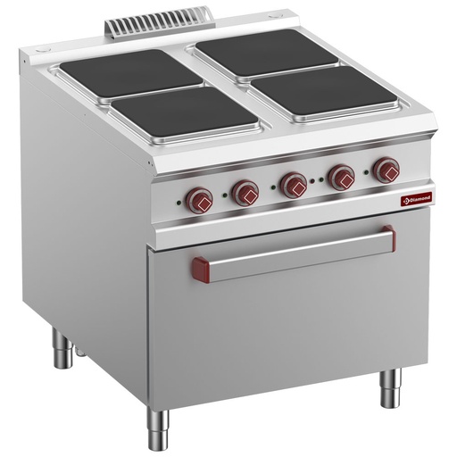 [E9/4PQF8-N] Electric stove 4 plates with electric GN 2/1 oven