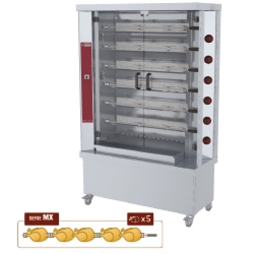 [RVG/6-MX] Chicken gas roaster, 6 spits, with wheels (30 chickens)