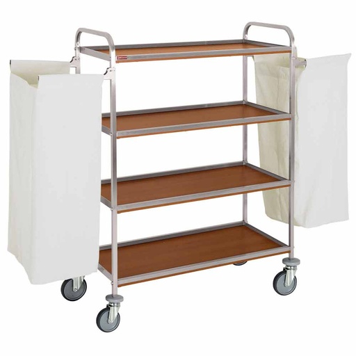 [C2SL/1-NC] Carriage for linen in stainless steel, 4 levels, with 2 bags - dark oak