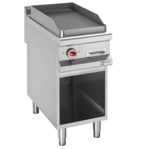 [E99/PRA1-N] Grooved electric fry top, open cupboard