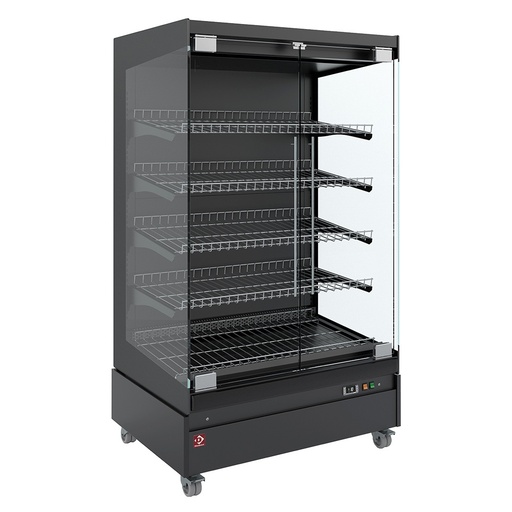 [HAS10-G5] Heated display case, self-service, with glass door, on wheels - FULL BLACK