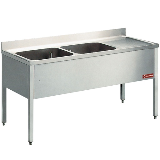 [L1620D-KD] Sink 2 tanks and 1 right draining board, with base