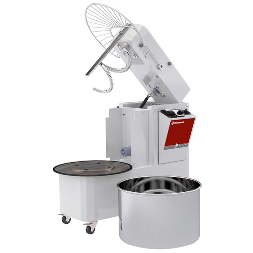 [NT53AL/T2V-C-230/3-2] Spiral kneader 53 liters tilting head, removable bowl, 2 speeds, timer, on wheels